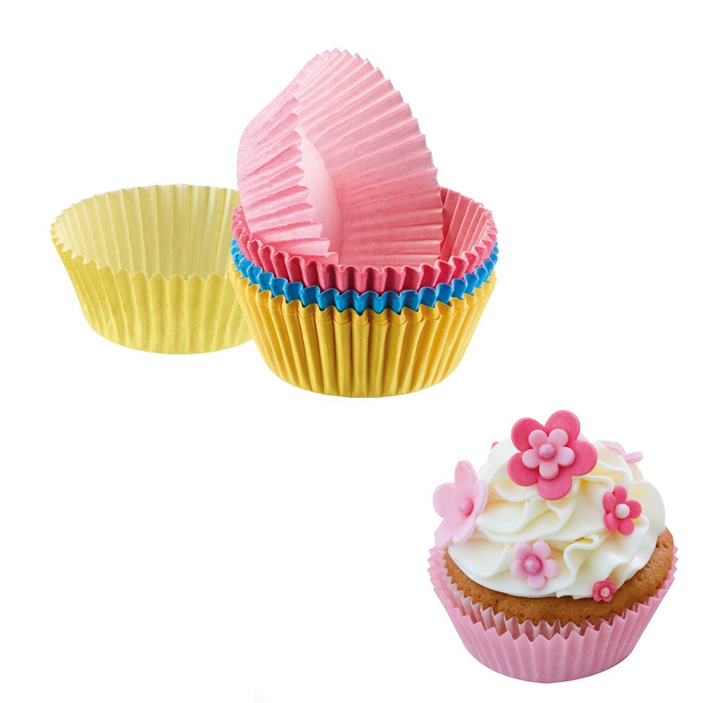 Pirottini di carta blu, rosa e gialli per muffin e cupcake - Tom Press