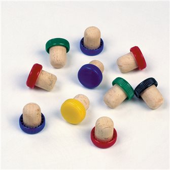 10 tappi in sughero testa in plastica colorata per bottiglie di vino/cognc/porto